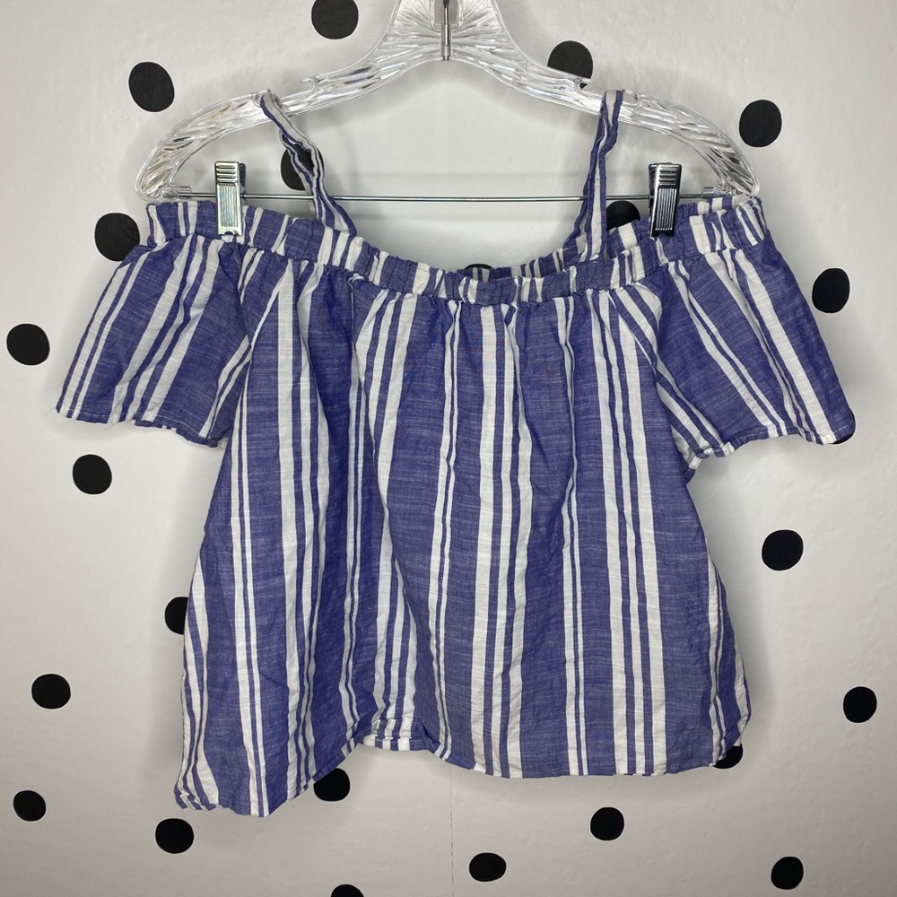 🌈5/$25🌈adorable blue/white off shoulders blouse - Picture 1 of 8